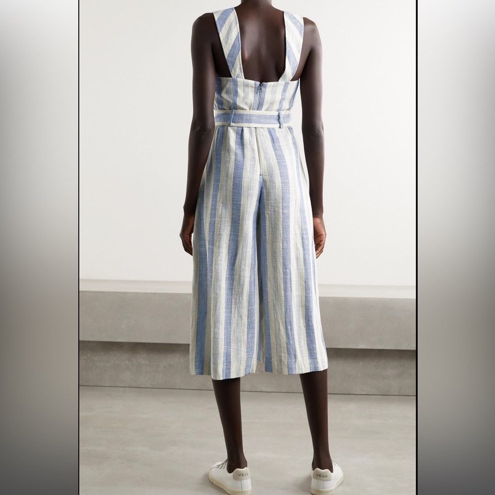 Alice + Olivia Marty Belted Striped Linen-Blend Jumpsuit - Picture 3 of 16